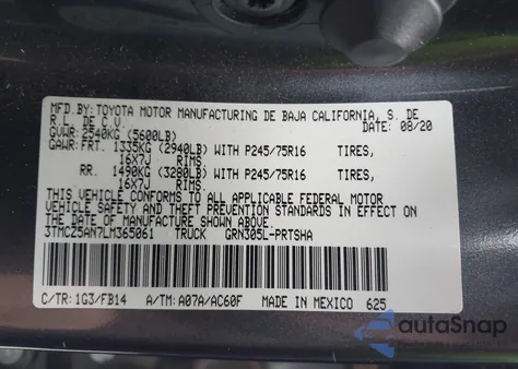 2020 Toyota Tacoma Sr V6 from USA, damaged, VIN 3TMCZ5AN7LM365061